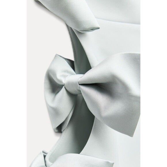 ZARA NEW WOMAN FITTED STRAPLESS MIDI DRESS WITH SATIN BOWS SEA GREEN SIZE LARGE - Picture 3 of 16